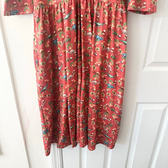 Dolly and Dotty Unique Vintage Red Billie Dinosaur Volcano Flared Midi Dress 10 - Picture 11 of 13